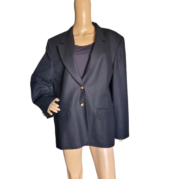 Vintage 50s Pendleton Classic 2 Button Black Wool Blazer Jacket 14 - Picture 1 of 11